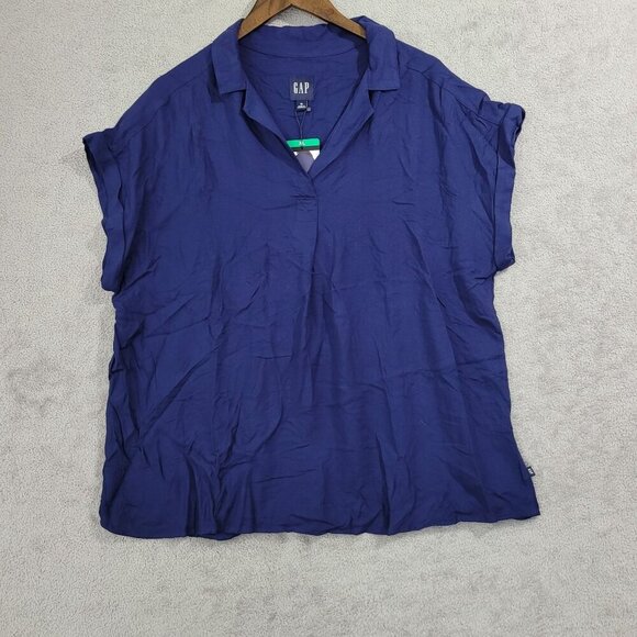 GAP Tops - NEW Gap Womens XL Navy Collared Short Sleeve Blouse Rayon & Lyocell Loose Fit